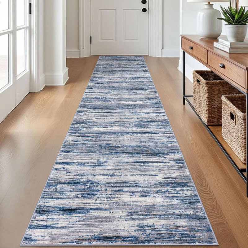 Tapis de couloir 2 x 12 Modern Modern , Bleu marine / gris / neutre / multicolore, Tapis de couloir 2 pi x 12 pi