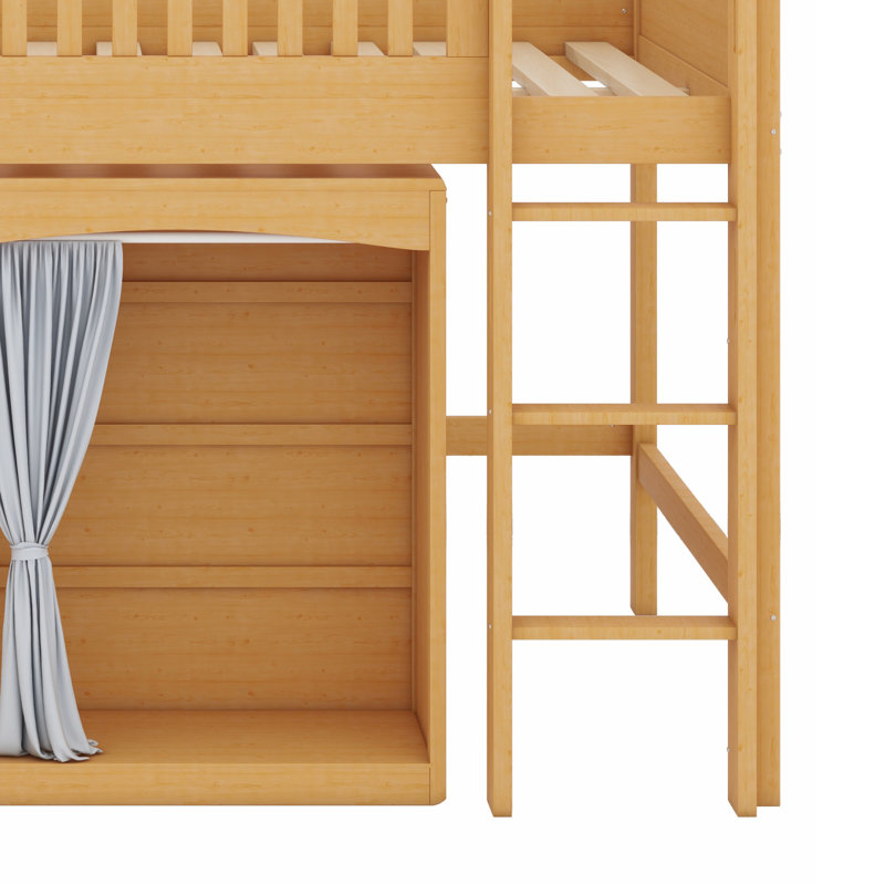 Lit mezzanine peu encombrant avec garde-robe intégré, armoire de rangement et DEL, Couleur du bois + espresso