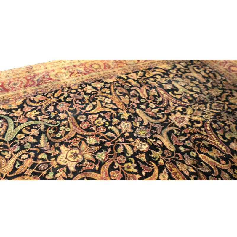 Tapis noir et rouge noué à la main de haute qualité