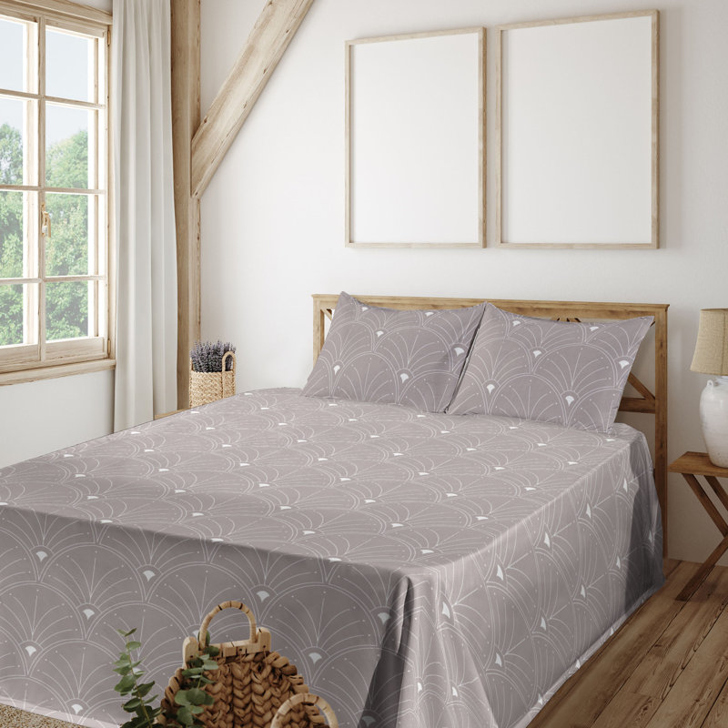 Ensemble de draps à motif de feuilles de palmier 4 pièces Ambesonne, Ensemble de draps pour grand lit avec 2 taies d'or