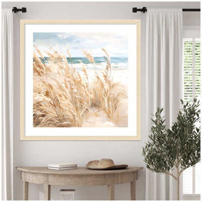 Beige Beach Grass Near Traquil Beach by The Creative Bunch Studio Framed Wall Art Print
