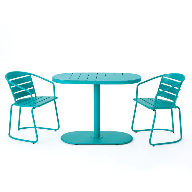 Arrangement de bistro élégant Annastashia - fer, bleu sarcelle, 2 chaises et table ovale pour le plaisir de fer arrière-cour mat sarcelle