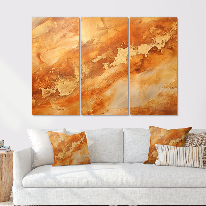 «Copper Gold Lush Vortex II», ensemble d'art mural sur toile à spirales abstraites, Toile tendue, H 32 po x l 48 po x P 1 po