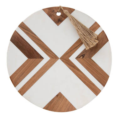 Small White Wood, Marble & Jute Cutting Board - Foreside Home & Garden