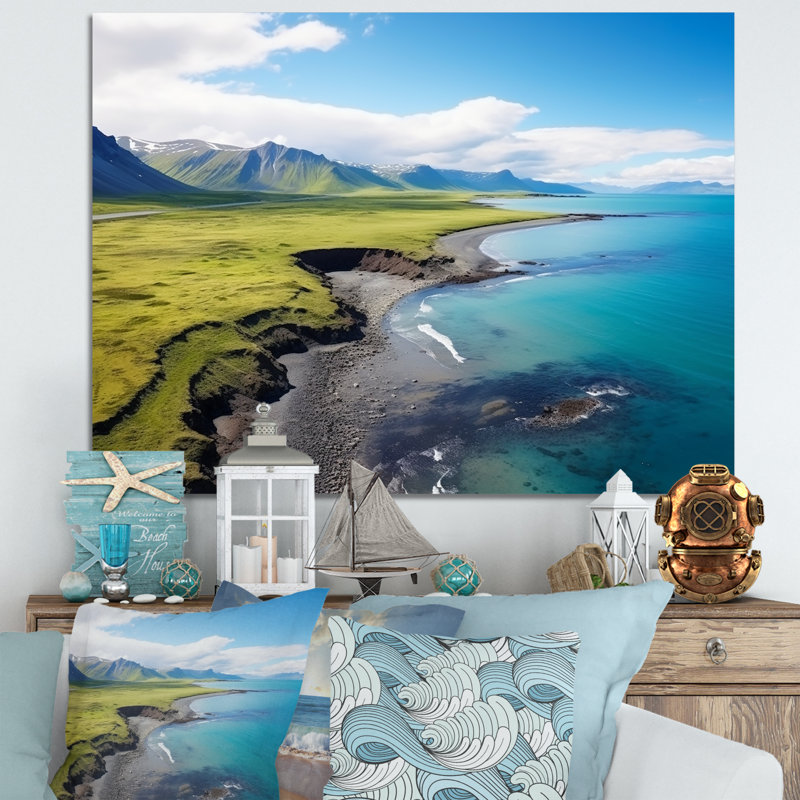 Vue aérienne de la plage en Islande IV - plage et océan, art mural, Toile tendue, H 12 po x l 20 po x P 1 po