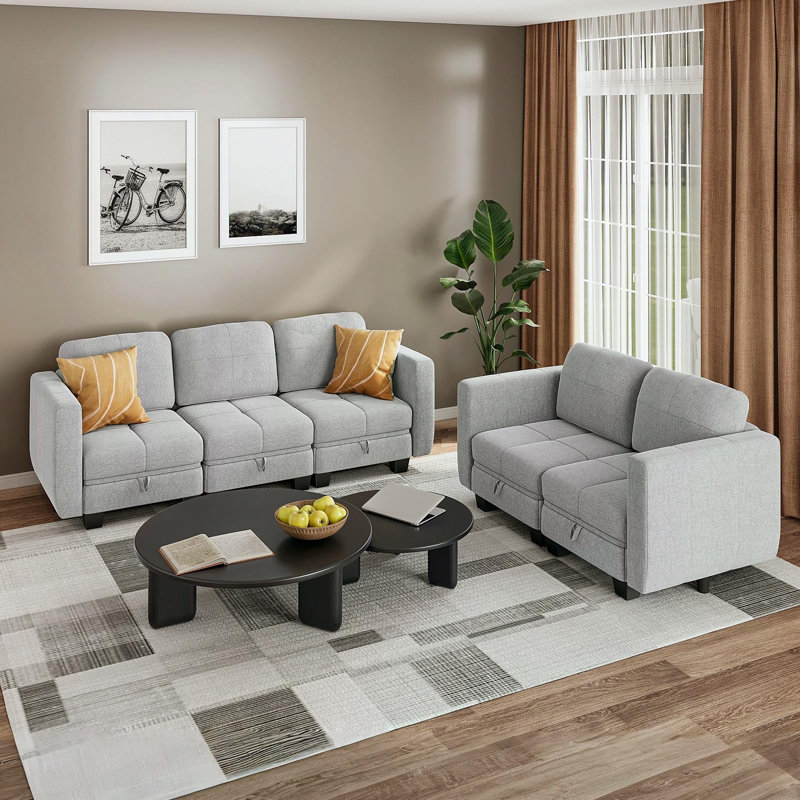 5 Seater Fabric Corner Sofa , Light Grey
