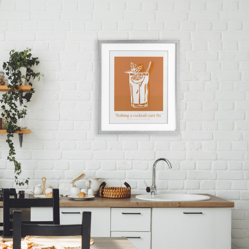 Rien que le cocktail ne peut pas fixer, reproduction sous verre encadrée, design par lettré et doublé, Cadre de ferme gris