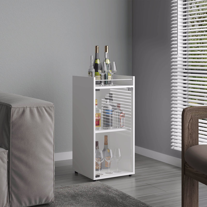 Bar, 1 porte vitrée, 3 tablettes, H 32 po x l 27,6 po x P 14,8 po, Blanc