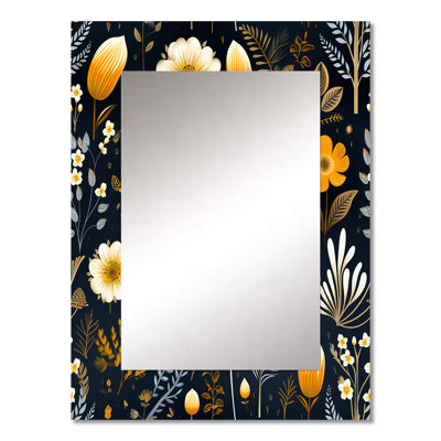 Alayana Elegant Yellow Country Blossum Charm - Floral Wall Mirror, Floral Decorative Mirror, Printed Metal Art