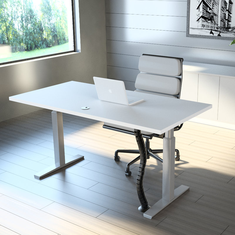 Bureau à hauteur réglable REVOH, H 50 po x l 60 po x P 30 po, Blanc glacier