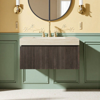 Meuble-lavabo 36 po avec plateau en pierre frittée et armoire de rangement
