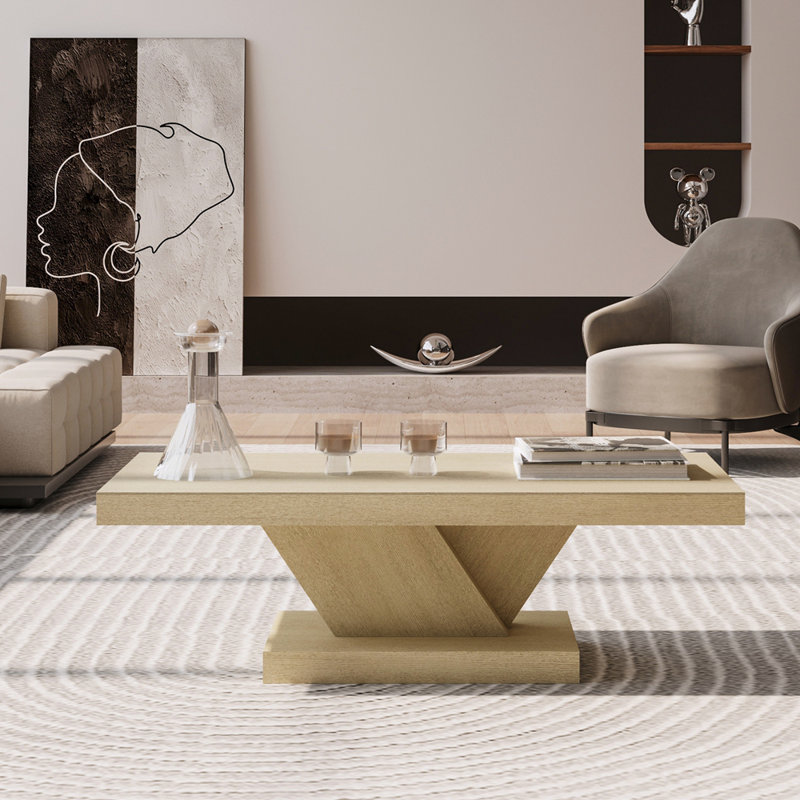 Table basse moderne de 47 po à pieds croisés, conception robuste en forme de X, placage en bois massif, grande table centrale de salon avec amplement d'espace de rangement, chêne délavé