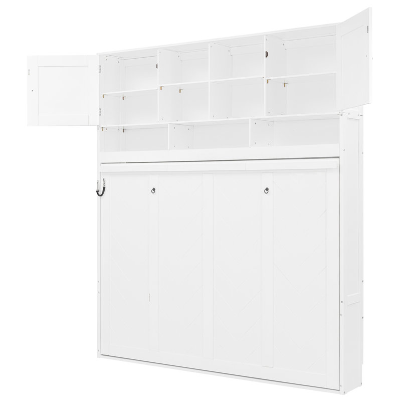 Lit mural blanc de taille grand, avec un grand espace de rangement, un système de rangement lisse et une capacité de 600 lb pour un levage hydraulique spacieux, un soutien