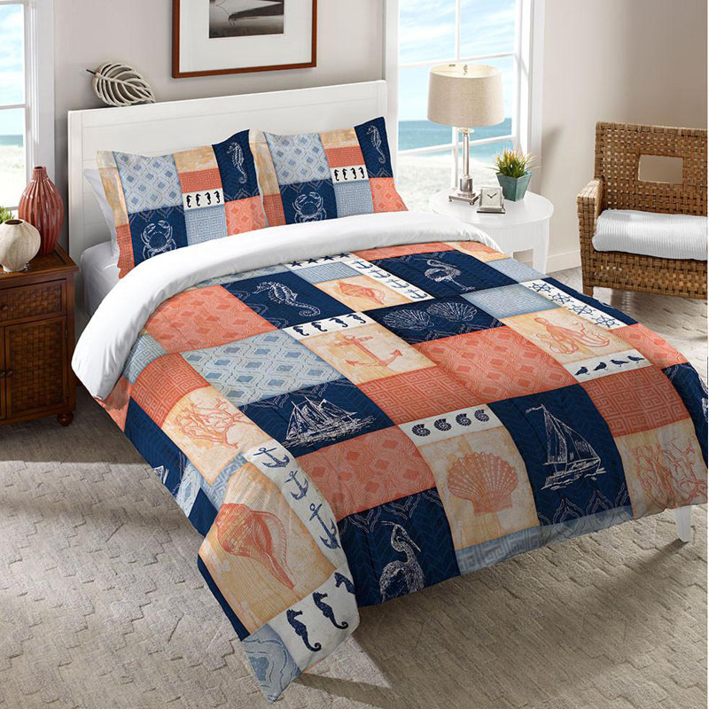 Housse de couette Coastal Coral and Navy Coastal, Simple