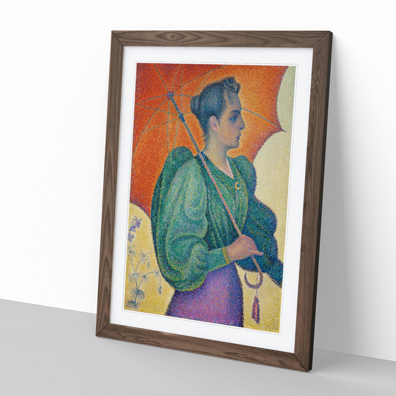 Woman with an Umbrella by Paul Signac - Picture Frame Painting, 36cm H x 27cm W x 2cm D, Walnut Framed