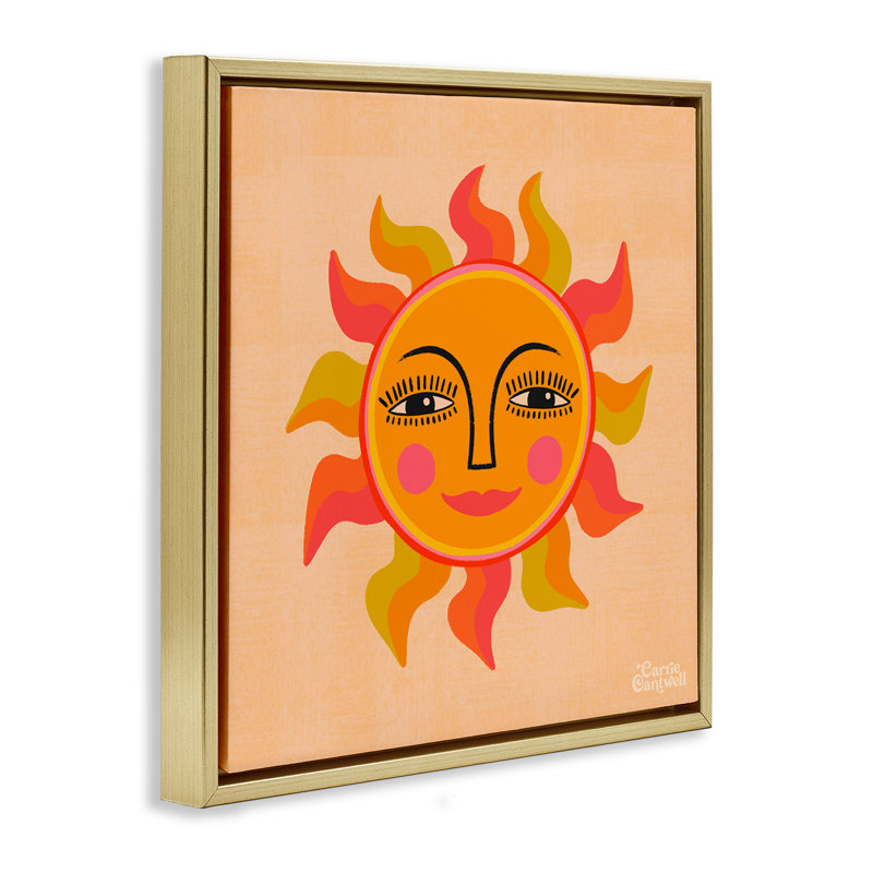 Art mural rétro sur toile flottante encadrée soleil par Carrie Cantwell, H 18 po x l 18 po, Cadre flottant métallique doré