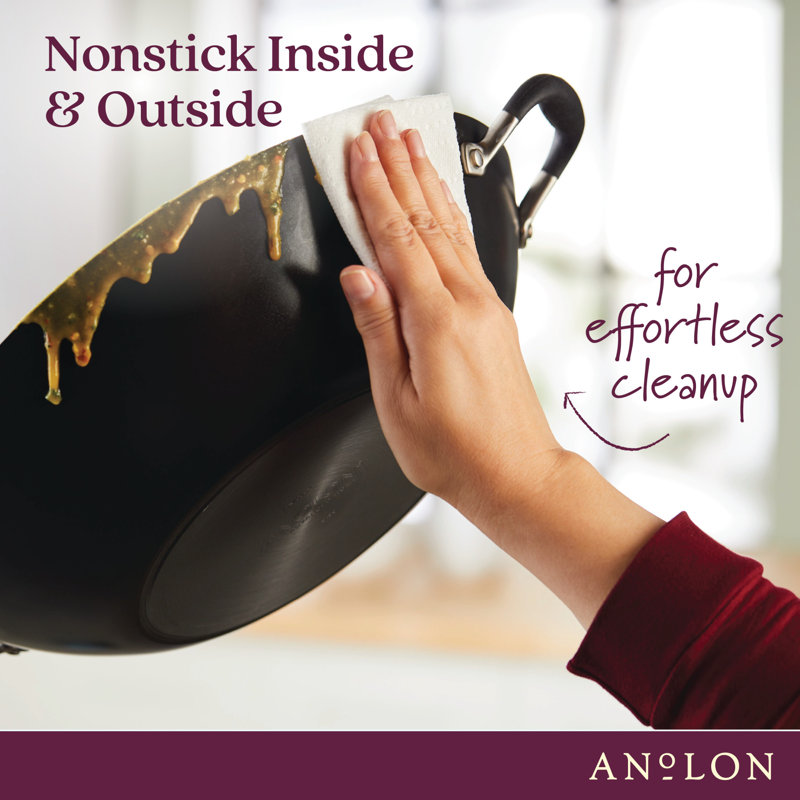 Anolon Advanced Home Hard Anodized Nonstick Wok with Side Handles and Lid, 14 Inch, Black