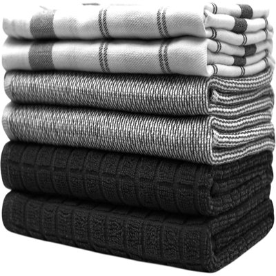 Serviettes de cuisine de qualité supérieure (paquet de 6) |  Torchons en coton | Ensemble de linge de cuisine plat et éponge très absorbant avec boucle de suspension