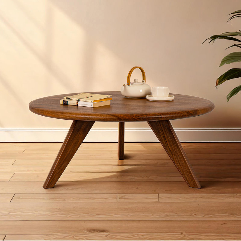 Table basse ronde en bois de noyer Petra, style Mid-Century moderne, H 16 po x L 24 po x l 24 po