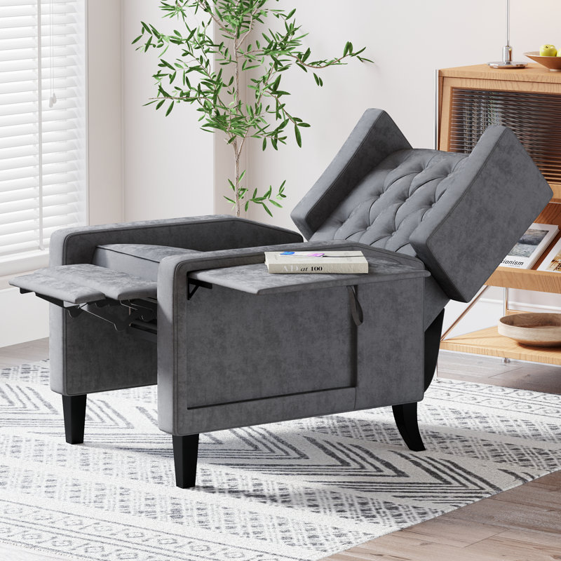 Fauteuil inclinable manuel réglable avec ports USB et table d'appoint pliable, Gris
