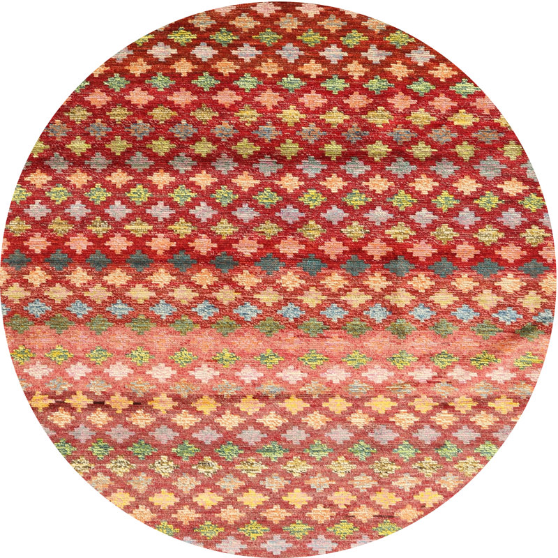 Tapis rouge à motif géométrique, Rond 5 pi
