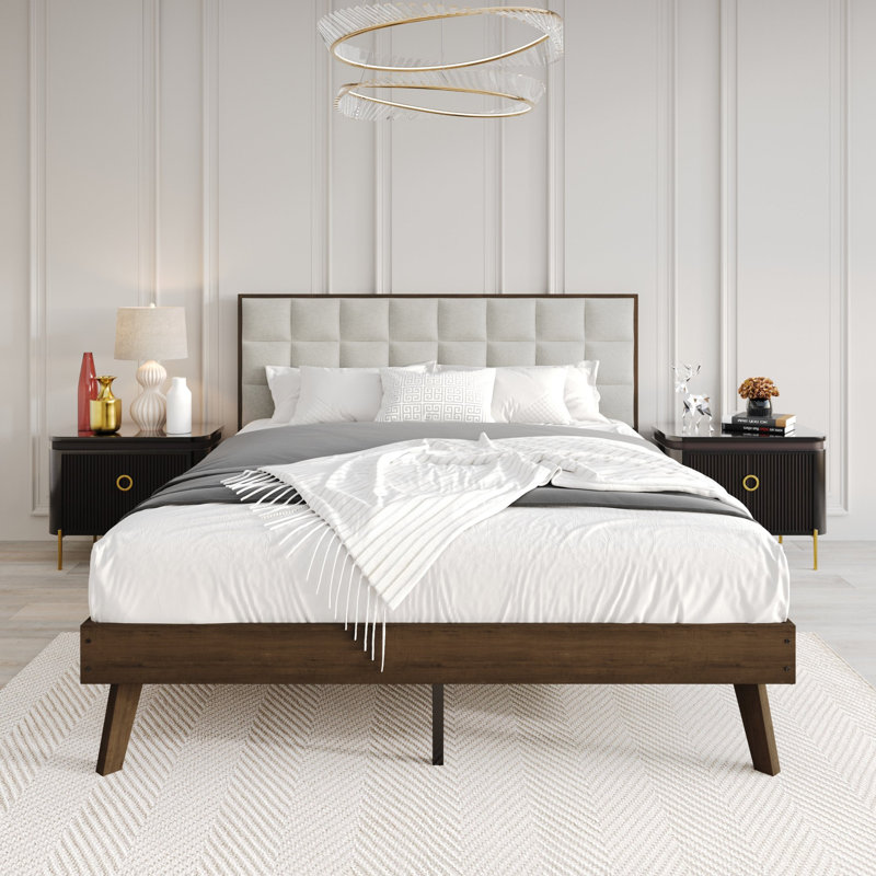 Lit plateforme tapissier Tashanique, Grand, Noyer