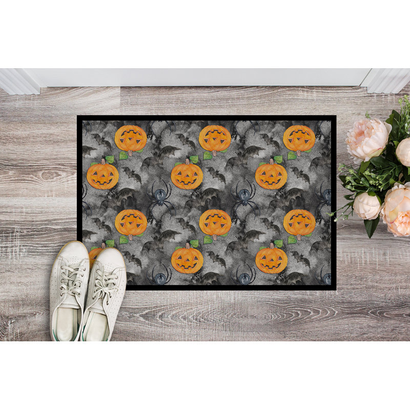 Tapis d'entrée antidérapant Adrienn Halloween Jack-O-Lantern, H 0,25 po x l 27 po x P 18 po