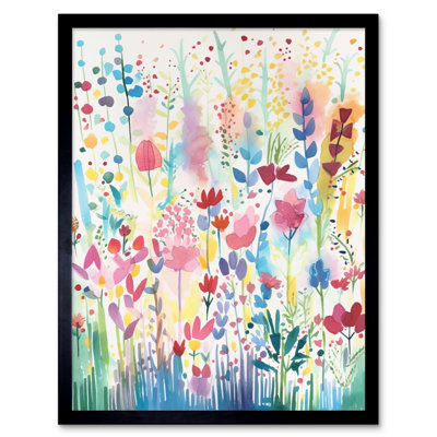 Soft Pastel Wildflower Floral Folk Art Artwork Framed Wall Art Print 9X7 Inch