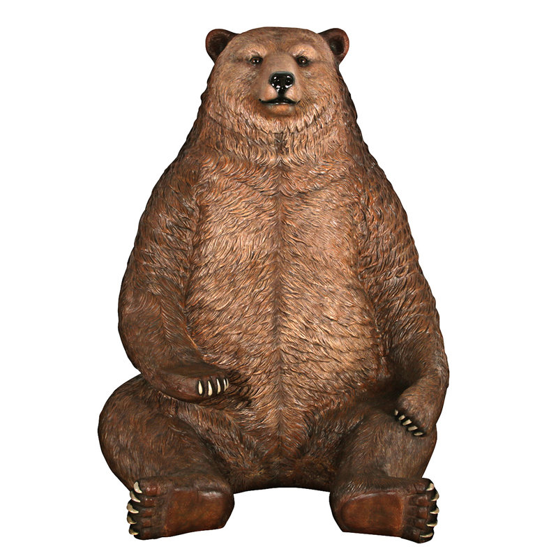 Très jolie statue d'ours assis, Grizzly brun
