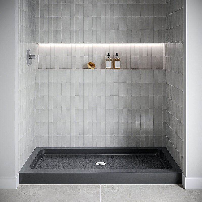 60 in. x 32 in. Alcove Acrylic Shower Base in Glossy Black With Center Drain, Drain Included, Glossy Black