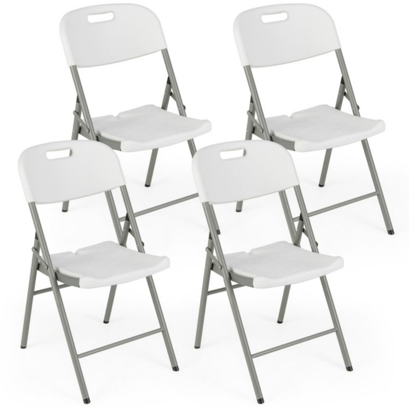 4 Pack Folding Stackable Chairs with Metal Frame and Carrying Handle