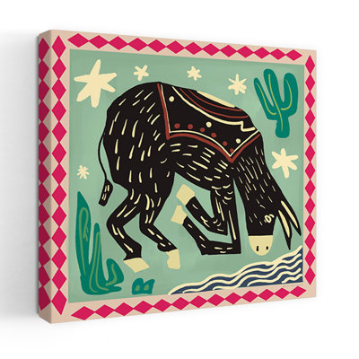 Animaux populaires IV - Tableau abstrait contemporain représentant un cactus, un cheval et un paysage animalier