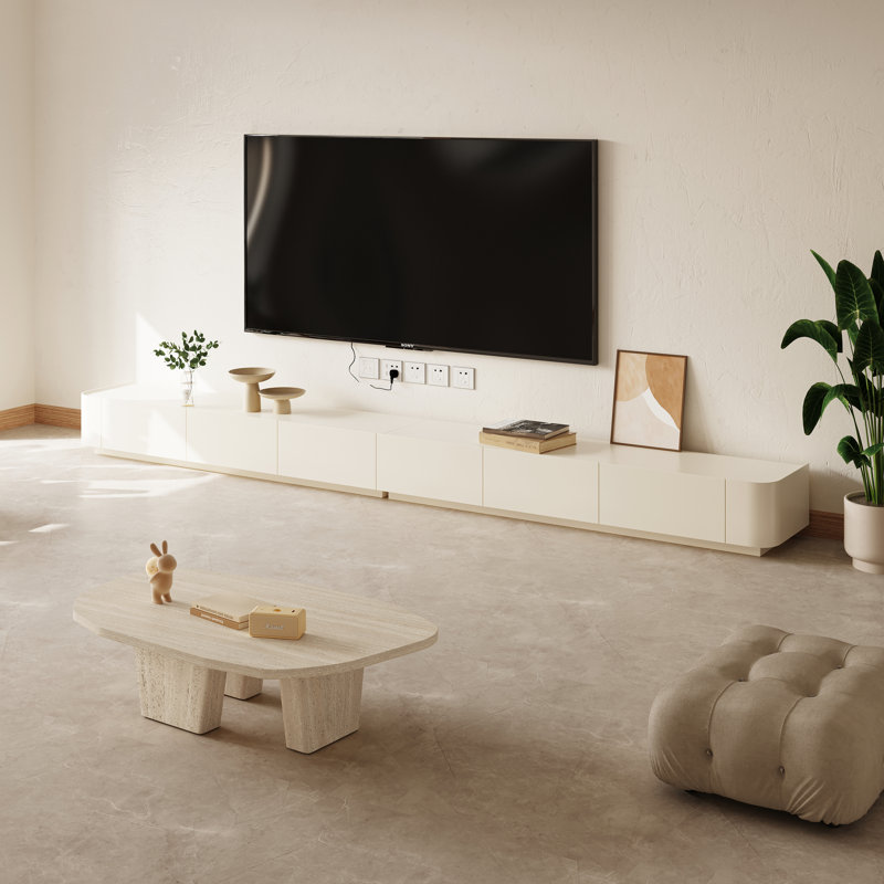 Meuble télé Ayuri 133,9 po Mid Century, 11.4" H x 133.9" L x 15.7" W, Blanc