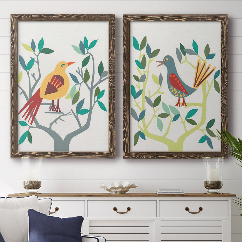 Whitty Bird III - Toile encadrée de qualité supérieure - prête à être accrochée, H 31,5 po x l 88 po x P 1,5 po, Noyer