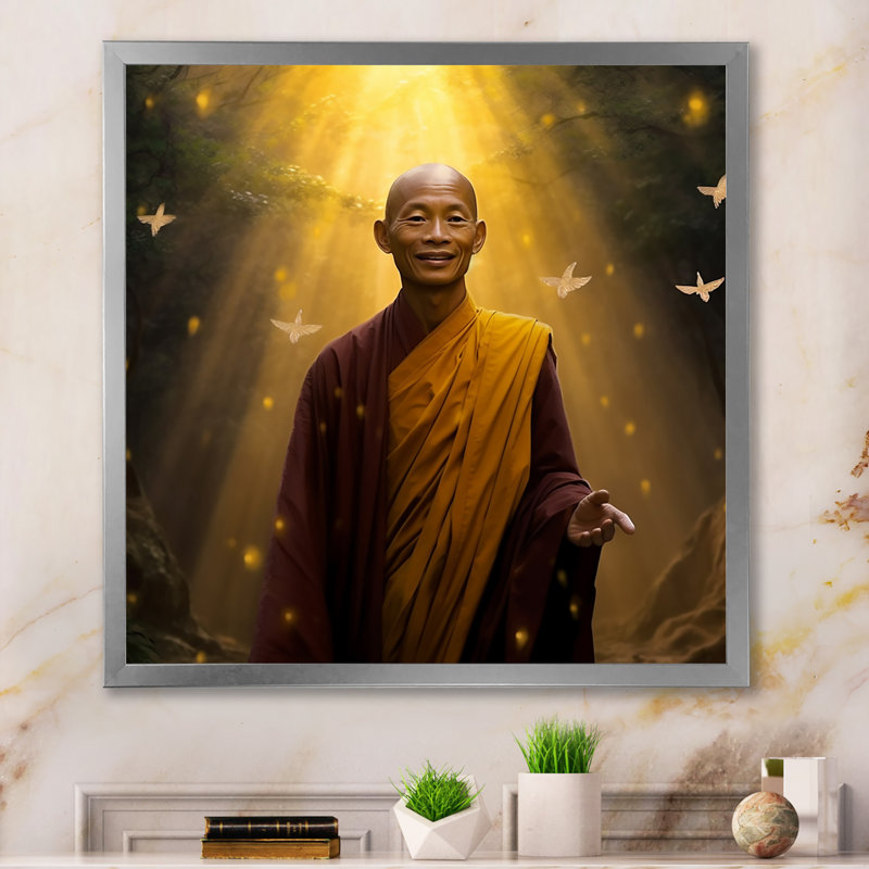 " Buddhist Monk Enlightment ", 30" H x 30" W x 1" D, Silver Single Picture Framed