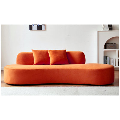 Canapé 90 po en velours courbé avec coussins décoratifs 90 po, orange
