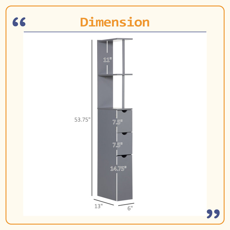Storage Tower,Narrow Side Floor Organizer,Bathroom Storage Cabinet, Gray