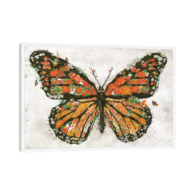 Monarch Butterfly by Barrett Biggers - Painting on Canvas, 45.72cm H x 66.04cm W x 3.81cm D, White Framed
