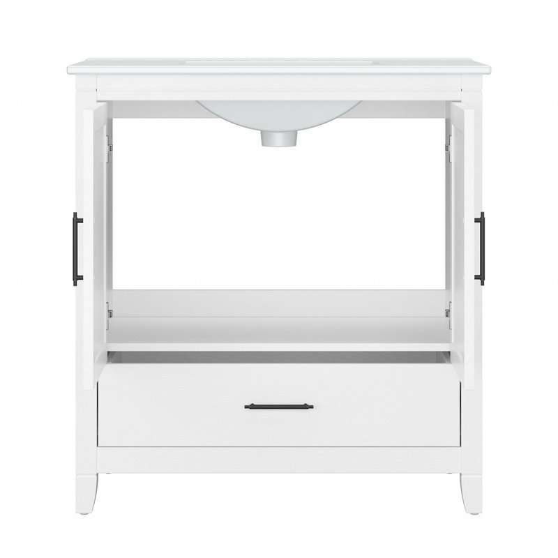 Edion Double Bathroom Vanity with Ceramic Top, White Ash