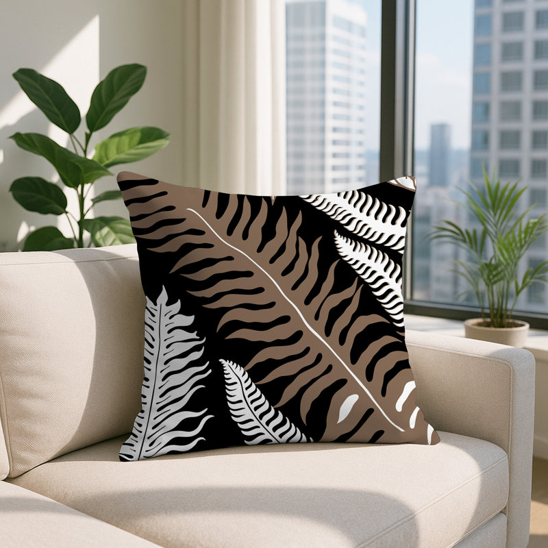 Oreiller carré réversible intérieur / extérieur Glo Wild Ferns, Carré 19 po, Noir