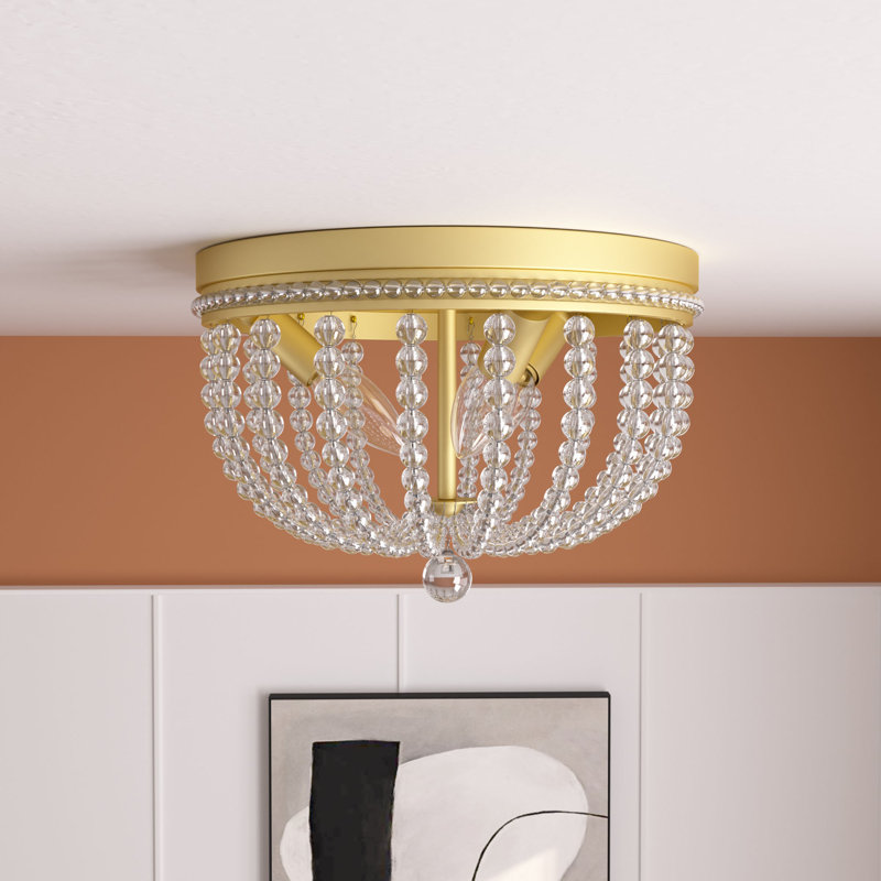 3-light Bedroom Crystal Cage Steel Dimmable Flush Mount UL Certified