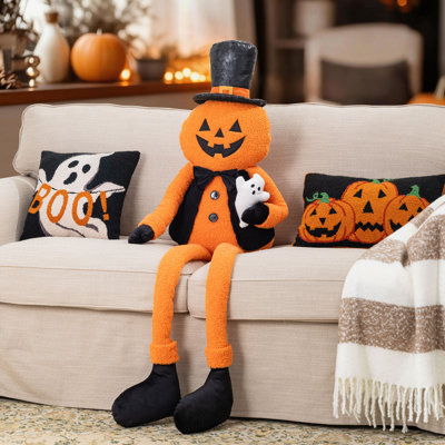 59"H Halloween Oversized Fabric Jack-O-Lantern with Dangle Legs