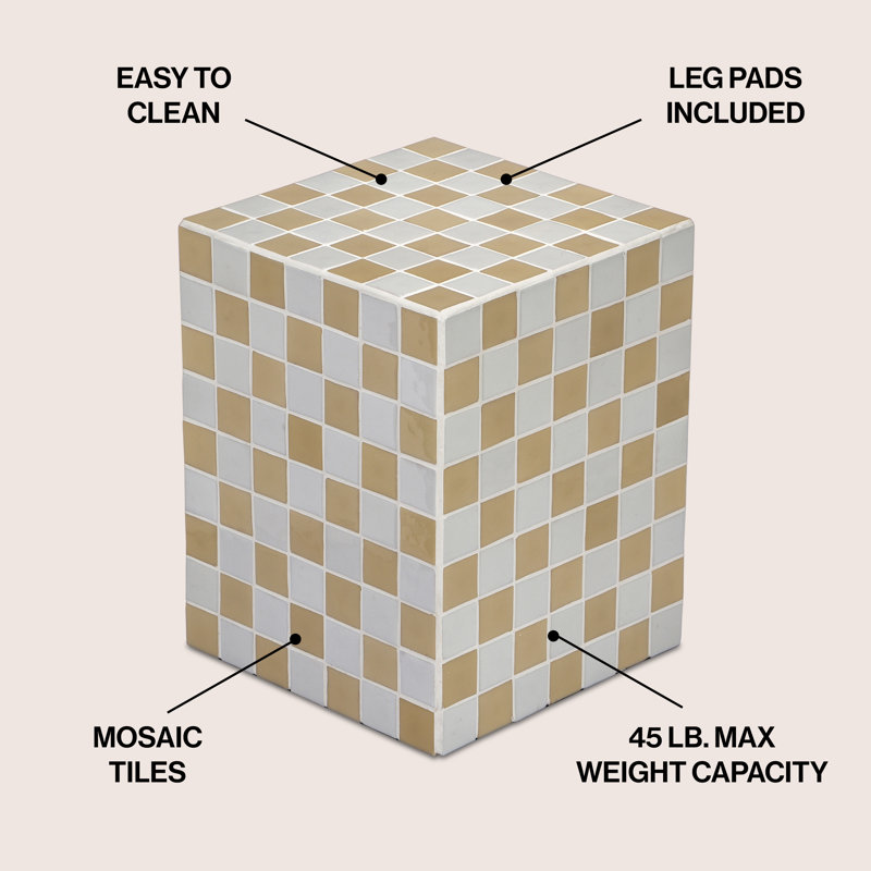 Callista 18" Modern Bohemian Ceramic Tiled Rectangle End Table, Khaki Yellow/Light Grey