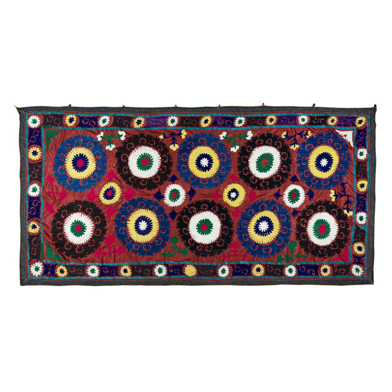 Nappe rétro de 55 x 104 po. Housse de lit en soie brodée à la main. Décoration murale décorative