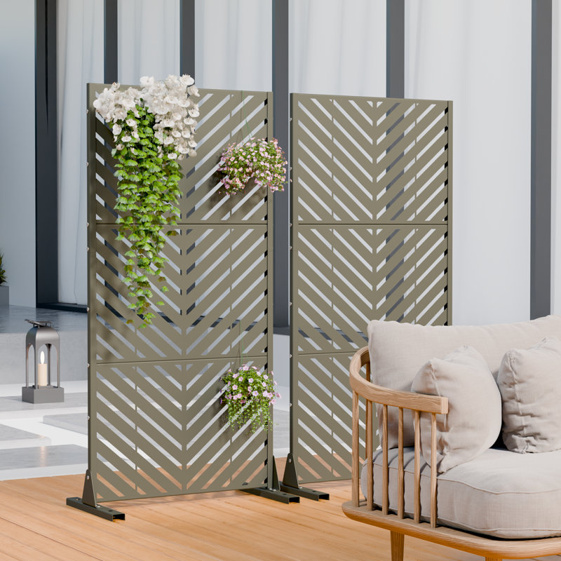 Paravents d'extérieur en métal 60 po x 30 po Parallel, Olive clair, H 60 po x l 30 po x P 16 po