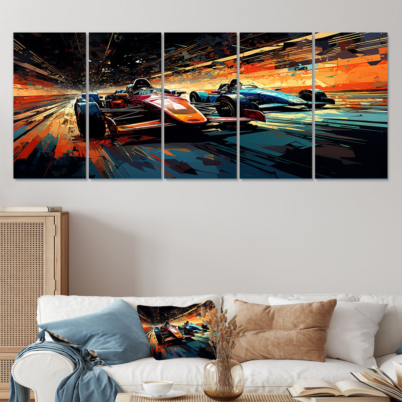 «Blue Traces», art mural bleu et jaune, H 32 po x l 80 po