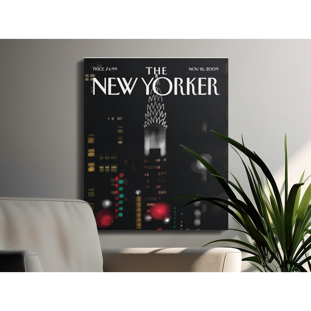 The New Yorker Cover Art Canvas Print, New York City Nightscape, Modern Urban Decor, Gallery Wrapped, Ready to Hang, Archival Quality