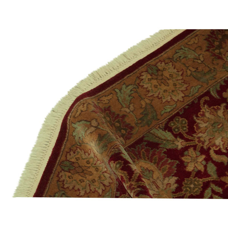 Tapis rouge / or / vert en laine noué à la main de conception unique 3 pi 11 po x 6 pi 1 po