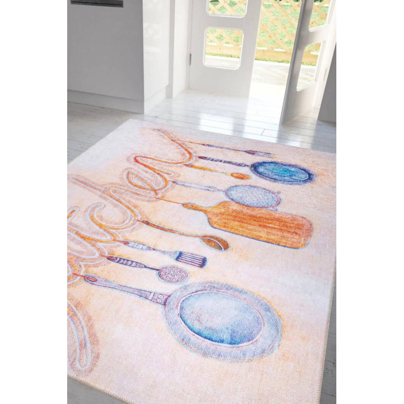 Tapis décoratif beige coloré, Rectangle 3 pi 10 po x 5 pi 3 po