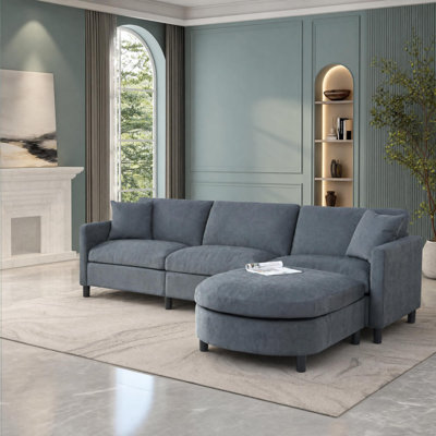 Polyester Sofa with Movable Ottoman and Removable Cushions